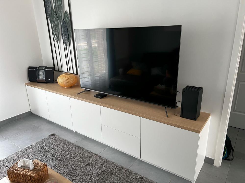 meuble TV blanc et bois